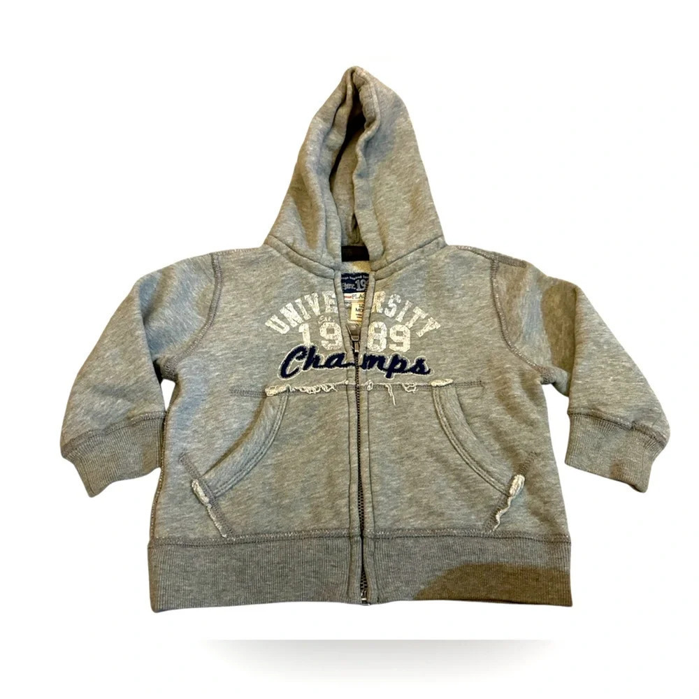 The Children’s Place Gray Zip Hoodie University Champs 1989 Sherpa Lined 12M